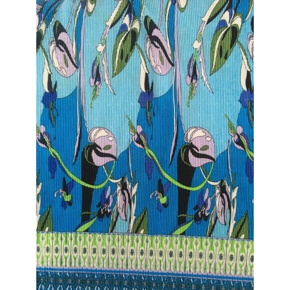 Notations Top Women Size 1X Crinkle Blue Green Black Gray Floral 3/4 Sleeves - Picture 9 of 14